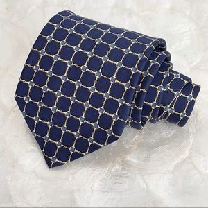 Beaufort Tie Rack Navy Yellow Links Pattern Mens Italian Silk Tie Classic